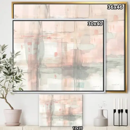 Designart - Intersect II Grey - Pink Modern Canvas in Gold Frame {4}