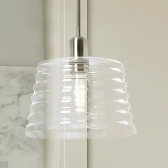 Hello Honey&reg; Robert Stevenson Lighting Rhodes Metal & Clear Ribbed Glass Ceiling Light Brushed Nickel {8}
