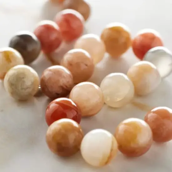 Orange & Pink Sunstone Round Beads, 8mm by Bead Landing&trade; {3}