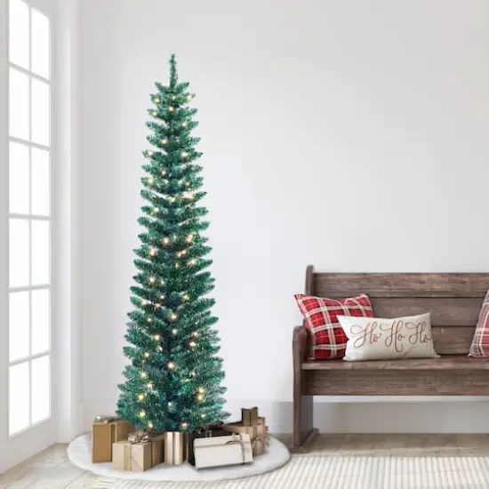 6ft. Pre-Lit Green Tinsel Artificial Christmas Tree, Clear Lights {4}