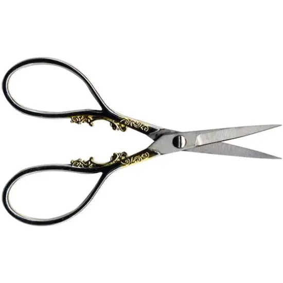 Sullivans 4" Gunmetal & Gold Heirloom Embroidery Scissors Teardrop Handle {3}