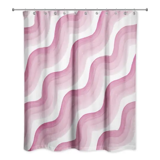 74" Wave Print Shower Curtain Pink and White {1}