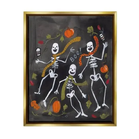 Stupell Industries Autumn Skeletons with Coffee Framed Floater Canvas Wall Art {1}