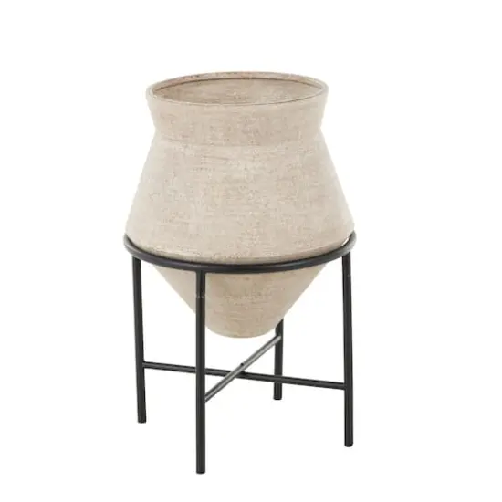 24.5" Beige Metal Wide Vase with Black Metal Stand {5}