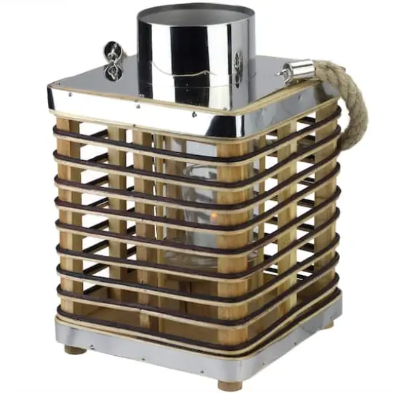 Rustic Chic Rectangular Rattan Candle Holder Lantern with Handle {1}