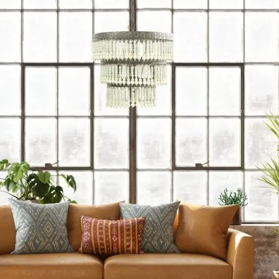 Hello Honey® 21.3" 3-Tier Round Metal Chandelier With 3 Lights & Hanging Wood Beads {5}