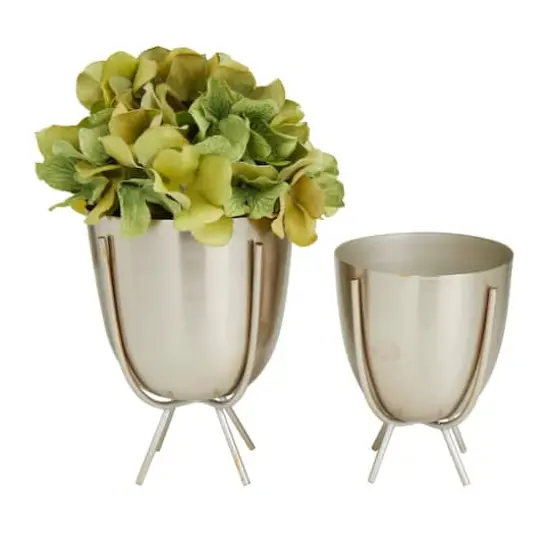 Silver Contemporary Planter, Set of 2" 7", 6" {1}