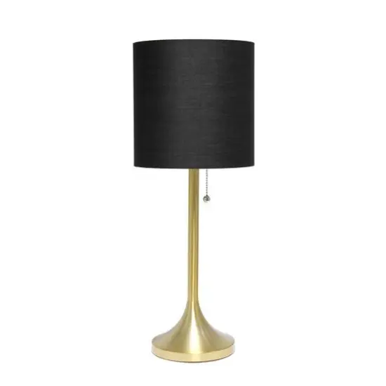 Simple Designs 21.5" Tapered Gold Table Lamp with Fabric Drum Shade Black {1}