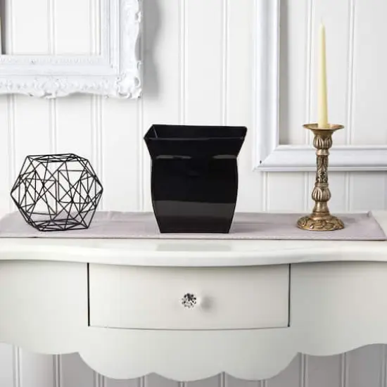 8" Black Fluted Metal Square Planter {4}