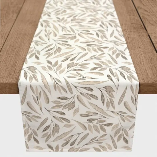 90" Greige Leaves Table Runner {4}