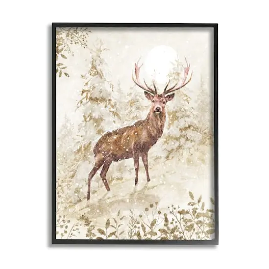 Stupell Industries Elk Snow Covered Forest Black Framed Giclee Art {1}