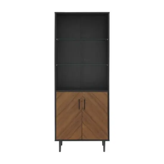 Walker Edison 68" Solid Black Hutch with Bookmatch Doors {7}