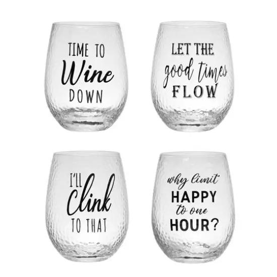 Hello Honey&reg; Happy Hour Sayings Stemless Wine Glasses Set {1}