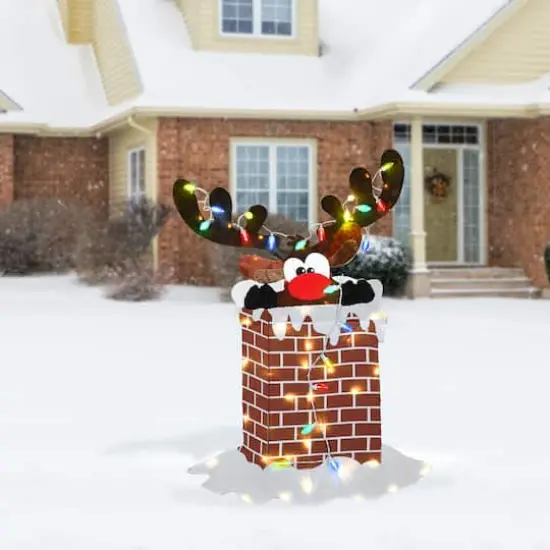47'' Pre-Lit Reindeer Stuck in Chimney Decoration {3}