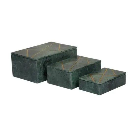 Green Marble Box with Gold Lines Set {3}