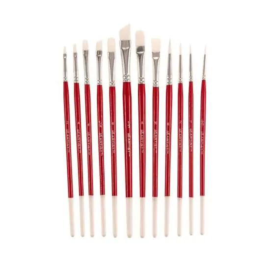 Hello, Artist! Short Handle White Taklon 12 Piece Brush Set {1}
