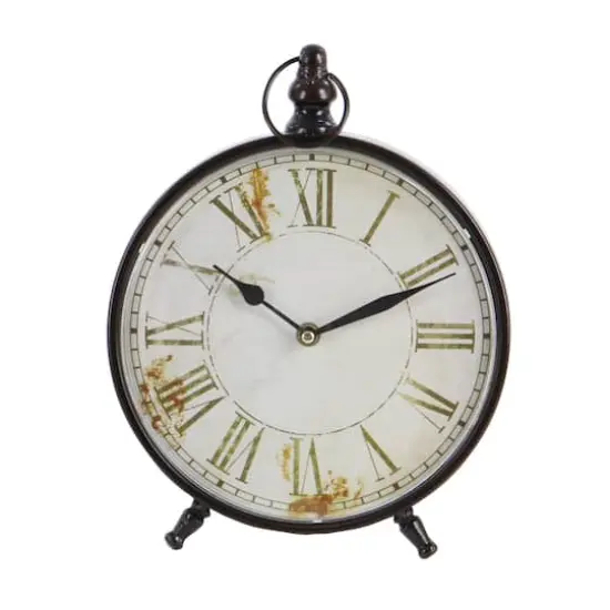 12" Wide Round Vintage Black Metal Clock Set {5}