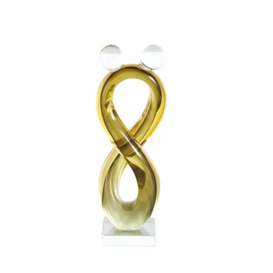 12" Amber Yellow Glass Abstract Infinity Sculpture {9}