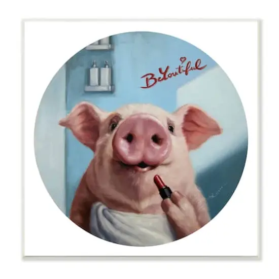 Stupell Industries Be-You-Tiful Pink Pig in Towel Lipstick Big Snout,12" x 12" {1}