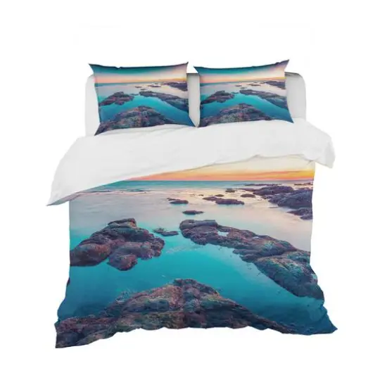 Designart 'Blue Sicily Island' Coastal Bedding Set - Duvet Cover & Shams {2}