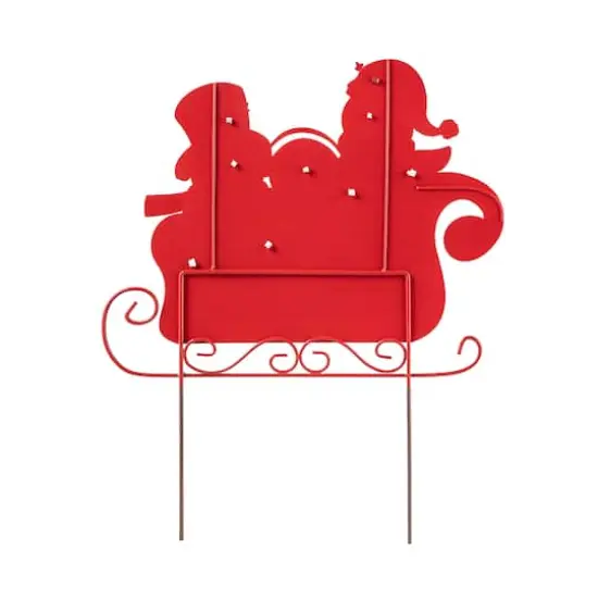 Glitzhome&reg; 24" Metal Snowmen Riding Sleigh Yard Stake {6}