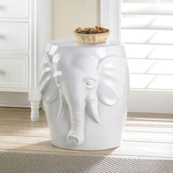 18" Elephant Ceramic Decorative Stool {3}