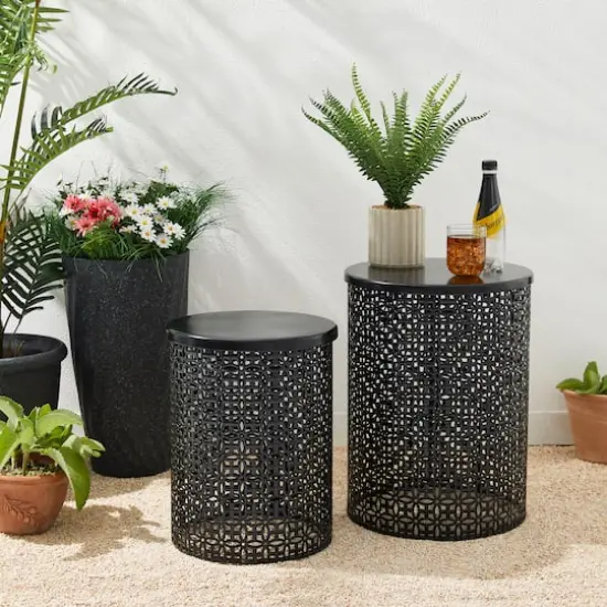 Glitzhome&reg; Multi-Functional Metal Accent Table Set Black {6}