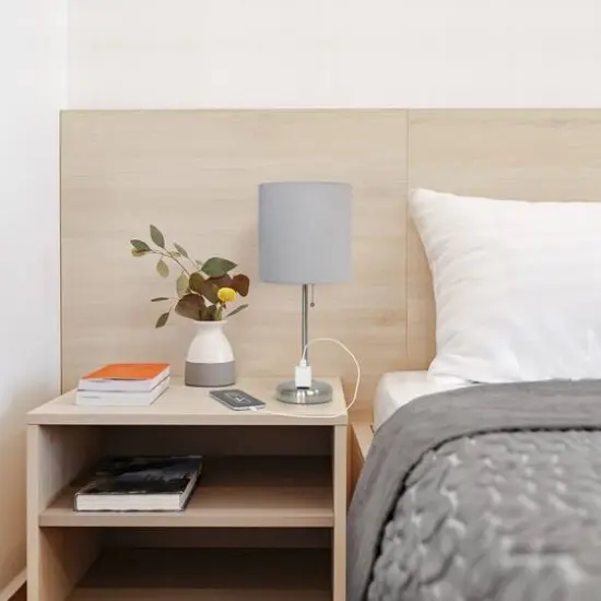 Creekwood Home Oslo 19.5" Power Outlet Table Lamp Brushed Steel Base/Gray Shade {6}