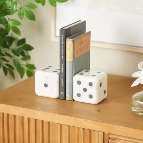 3.5" White Marble Dice Decorative Bookend Set {3}