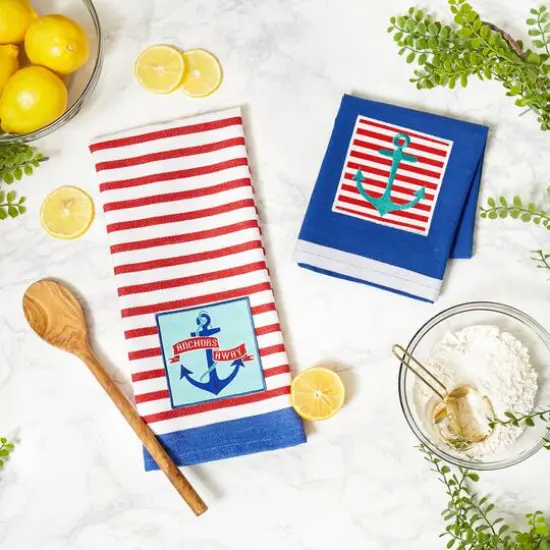 DII&reg; Anchor's Away Collection Embellished Patch Kitchen Dishtowels, 2ct. {6}