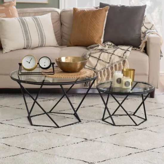 Walker Edison Black Geometric Glass Nesting Tables Set {5}