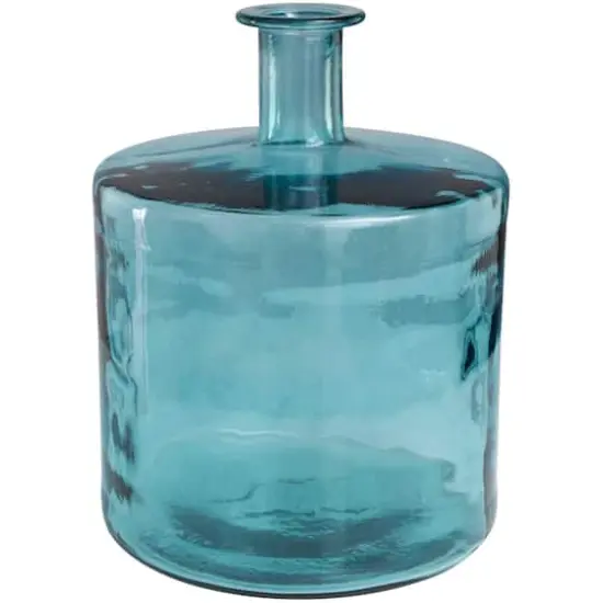 17" Teal Recycled Glass Spanish Bottleneck Vase {1}