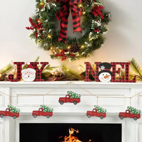 Glitzhome&reg; 2-Piece JOY and NOEL Wooden Christmas Plaid Table D&eacute;cor {3}