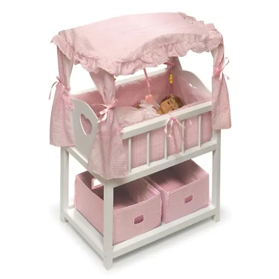 Badger Basket Pink & White Canopy Doll Crib with Baskets, Bedding & Mobile {4}