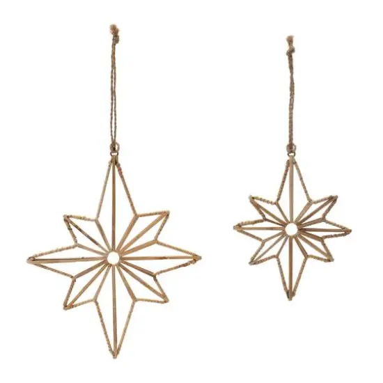 Rattan Wrapped Metal Star Ornaments Set {6}