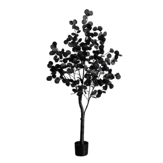 5ft. Pre-Lit Artificial Halloween Black Eucalyptus Tree with 220 Orange & Purple LED Lights {1}