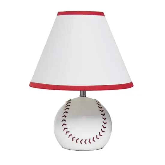 Simple Designs&trade; 11.5" Baseball Base Table Lamp and White Shade Red Trim {1}