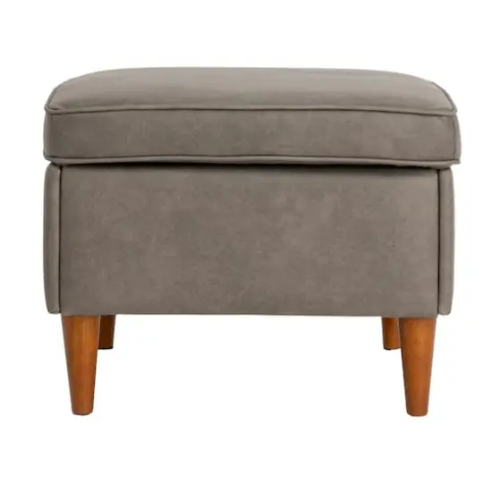 Hello Honey&reg; Atley Ash Gray Vegan Leather Upholstered Modern Storage Ottoman {4}