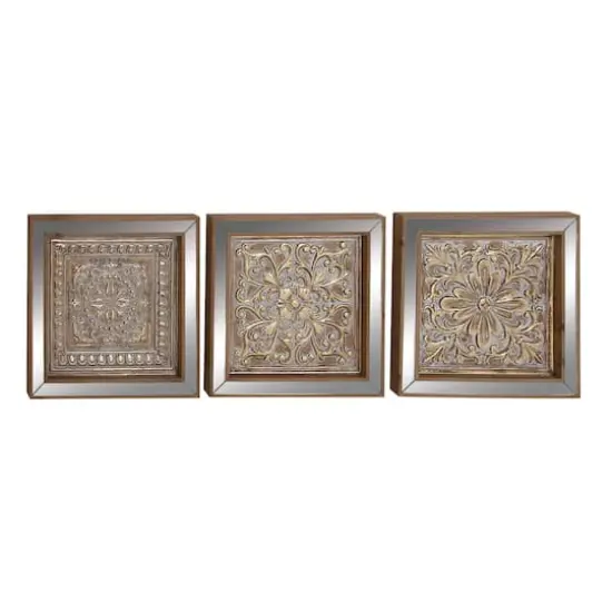Brown & Silver Metal Glam Floral Wall D&eacute;cor Set {1}