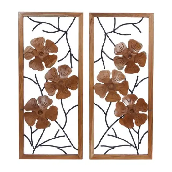 Set of 2 Rust Teak Wood Contemporary Style Wall Decor 14", 32" {1}