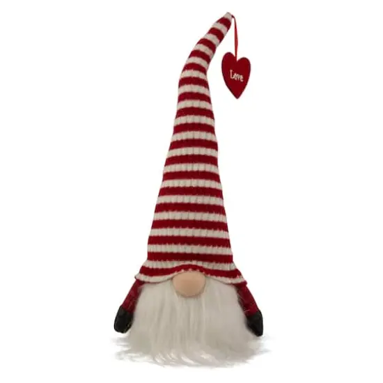 13.5" Lighted Red & White Striped Hat Valentine's Day Gnome {1}