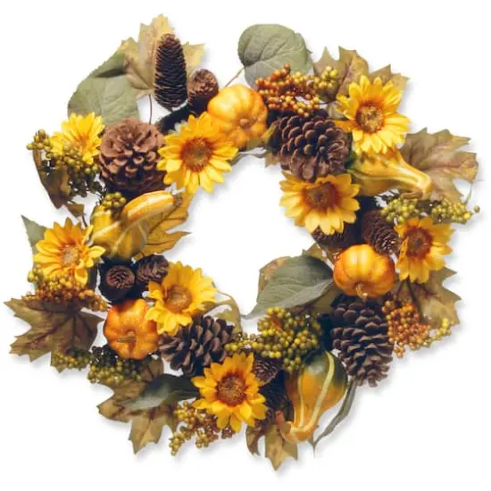22'' Pumpkins and Sunflowers Autumn Wreath {1}