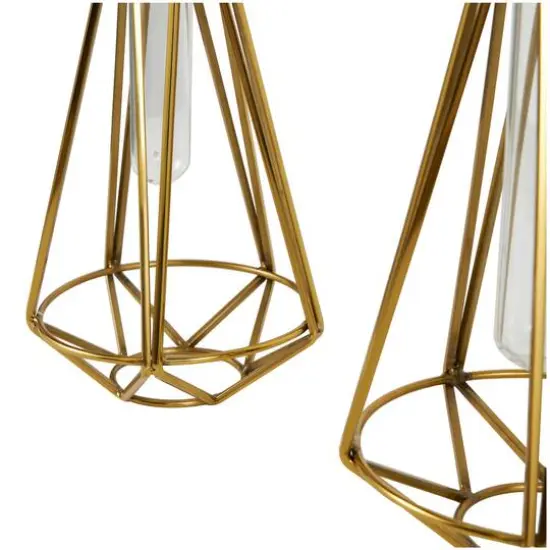 Gold Stainless Steel Geometric Test Tube Vase Set {7}
