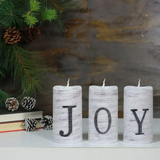 6" Battery Operated JOY Christmas LED Flameless Candle Set {4}