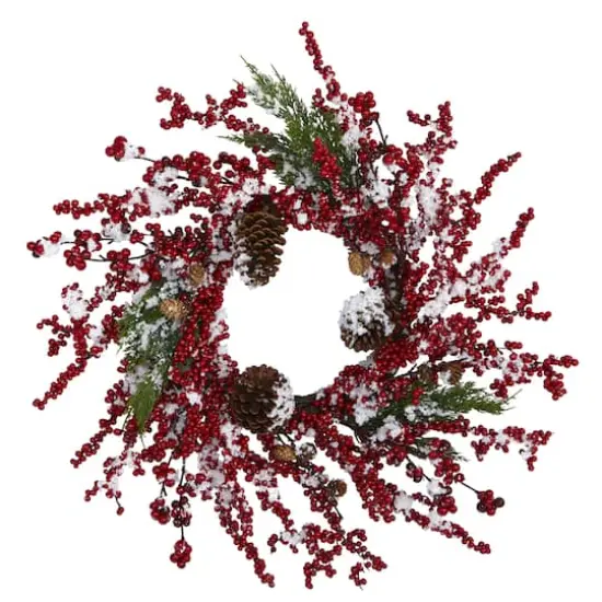 24" Frosted Cypress Wreath with Berries & Pinecones {1}