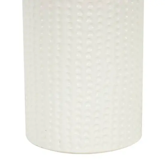 White Abstract Spotted Ceramic Pillar Candle Holder Set with Gold Leaf Accents {7}