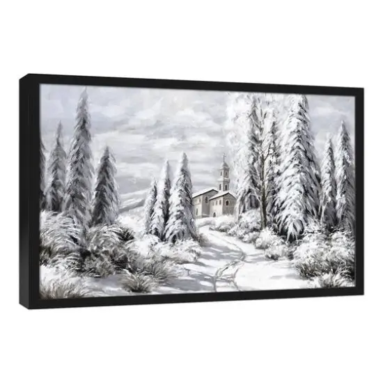 Snowy Forest Black Framed Canvas Wall Art {3}