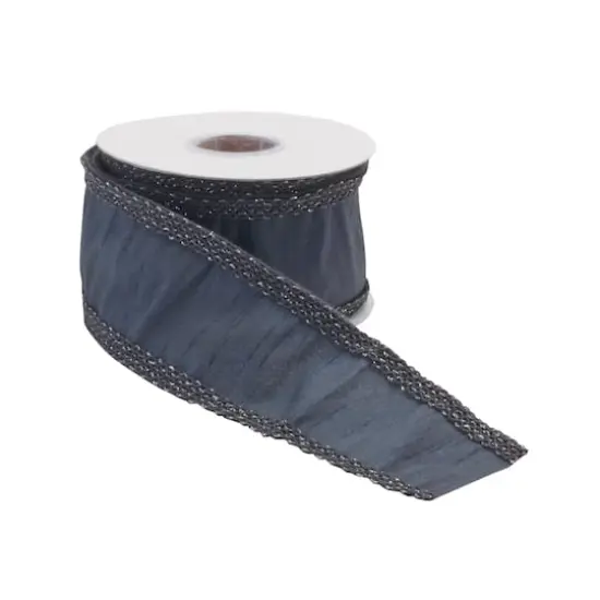 2.5" x 5yd. Dark Gray Glitter Wired Ribbon, 2ct. {1}