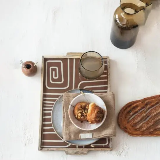 Hello Honey&reg; 15" Multicolor Abstract Elegance Mango Wood Tray {6}