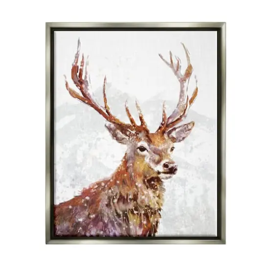 Stupell Industries Winter Deer Mountain Snowfall Framed Floater Canvas Wall Art Gray {1}